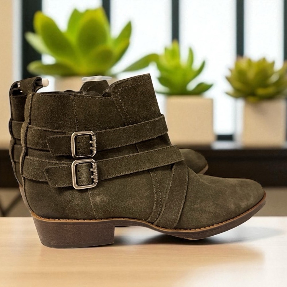 Sam Edelman SE Boutique Olive Green Brown Suede Booties Buckle Boots Sz 10